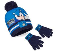 SONIC THE HEDGEHOG Beanie Hat Scarf and Gloves Set for Boys (4-15 Years, Blue Sonic 2 Pcs)
