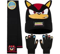 Sonic The Hedgehog Beanie, Winter Gloves & Scarf Set for Boys, 3 Pcs Knitted Winter Accessories, Gaming Gifts for Boys (Black Shadow 3 Pcs)