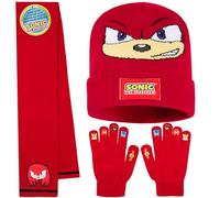 Sonic The Hedgehog Beanie, Winter Gloves & Scarf Set for Boys, 3 Pcs Knitted Winter Accessories, Gaming Gifts for Boys (Red Knuckles 3 Pcs)