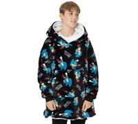 SONIC THE HEDGEHOG Boys Wearable Blanket Hoodie | Kids Oversized Black Hooded Gaming Fleece Loungewear | Sonic Gamer All Over Print One Size Sweatshirt | Sleepwear Game Merchandise Gift for Children