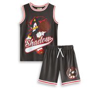Sonic The Hedgehog Shadow 2 Piece Basketball Set in Black | Unisex Kids Sports Apparel | Sleeveless Basketball Top with Cartoon Design | Activewear for Children | Sonic Merch - 8-9 Years