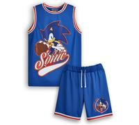 Sonic The Hedgehog Boys Basketball Jersey and Shorts Set | Kids Complete Two Piece Sports Outfit in Blue | Childrens Athletic Wear Matching Bundle | Game Character Merchandise Apparel Gift