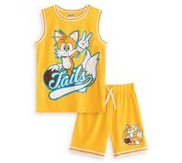 Sonic The Hedgehog Tails 2 Piece Basketball Set in Yellow | Sleeveless Sports Outfit for Kids | Fun Cartoon Sportswear | Modern Gaming Apparel for Unisex Children | Sonic Merch - 7-8 Years