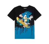 Sonic the Hedgehog Boys Black Skater Sonic Placement Print Short Sleeved T-Shirt - 7-8 Years
