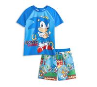 Sonic The Hedgehog Boys Blue 2 Piece Swim Set | Short Sleeve Crew Neck Top & Shorts with Elastic Waistband | All-Over Character Graphic Print | Sonic Merch - 6-7 Years