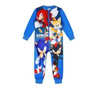Sonic The Hedgehog Boys Fleece Sleepsuit Sonic Tails Knuckles Shadow Kids Onesie (7-8 Years) Blue