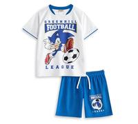Sonic The Hedgehog Boys Greenhill Football League Kit | White Top & Blue Shorts | Short Sleeve Football Set | Sonic Graphic Sportswear | Sonic Merch - 8-9 Years