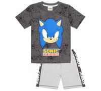 Sonic the Hedgehog Boy's Kids Short Sleeve Short Leg Pyjama Set (Grey) in Grey | Size: 6-7 Years Sonic the Hedgehog Grey 6-7 Years