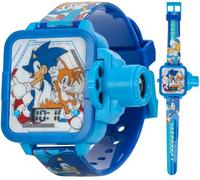 Sonic the Hedgehog Boys LCD Clock with 6 Character Projection | Projects 6 Sonic character images with easy-to-read LCD time, printed silicone strap and durable design