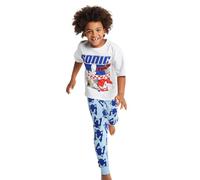 Sonic The Hedgehog Boys Long Leg Pyjama Set - 2 Piece White Short Sleeve T-Shirt And Light Blue Long Bottoms, Character Graphic, Elasticated Waist, Pull On, Kids Nightwear