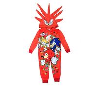 Sonic The Hedgehog, Boys or Girls Hooded Onesie, All in One Pyjamas, Knuckles, Red, Age 9-10 Years