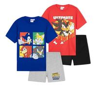 SONIC THE HEDGEHOG Boys Pyjama Sets 3-8 Yrs, 2 Pack Short Pj Bottoms Crew Neck T-Shirts, Soft Comfy Loungewear, Gaming Gifts (11-12 Years, Multi Sonic, 2 Pack)