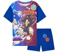 SONIC THE HEDGEHOG Boys Pyjama Sets 4-12 Yrs, Short Pj Bottoms Crew Neck T-Shirts, Soft Comfy Loungewear, Gaming Boys Gifts (7-8 Years, Blue Sonic, 1 Pack)