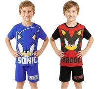 SONIC THE HEDGEHOG Boys Pyjama Sets 5-12 Yrs, 2 Pack Short Pj Bottoms Crew Neck T-Shirts, Soft Comfy Loungewear, Gaming Gifts (5-6 Years, Blue/Red Sonic, 2 Pack)