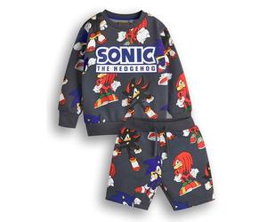Sonic The Hedgehog Boys Sweatshirt & Shorts Set | Kids All Over Print Graphic Sweater with Matching Bottoms | Shadow Knuckles Apparel Outfit for Gamers | Daywear Gaming Character Merchandise Gift