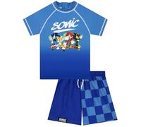 Sonic The Hedgehog Boys Swimming Costume, Sonic 2 Piece Boys Swim Set, Kids Rash Vest and Swimming Shorts, Age 11-12 Years Blue