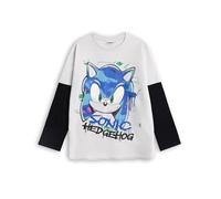 Sonic the Hedgehog Boys T-Shirt | Grey & Black Graffiti Graphic Skater Tee For Kids | Long sleeve with Short Sleeve Overlay Style Gaming Apparel Top | Retro Sonic Merchandise Gift for Children & Teens
