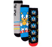 Sonic The Hedgehog Mens Socks 3 Pack | Multicoloured Gaming Graphic Footwear For Adults | Black Grey & Blue & Power Rings Game Accessories | Retro Nostalgic Style Merchandise Gift for Him