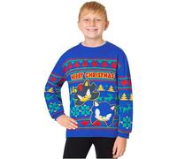SONIC THE HEDGEHOG Christmas Jumper for Boys 4-10 Years, Sonic Shadow Knitted Festive Xmas Sweater, Gaming Gifts for Boys (7-8 Years, Blue)