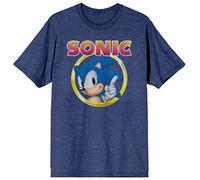 Sonic The Hedgehog Classic Character and Title Men's Navy Blue Graphic Tee, Blue, 3XL