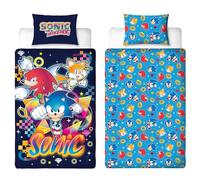 Sonic The Hedgehog Design Gaming Single Duvet Cover Set | Reversible 2 Sided Bedding with Tails and Knuckles Including Matching Pillow Case | Perfect For Kids Bedroom