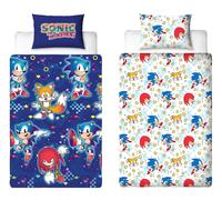 Sonic The Hedgehog Official Single Duvet Cover Set | Liquid Design Reversible 2 Sided Bedding Including Matching Pillow Case | Gaming Single Bed Set Blue with Tails and Knuckles