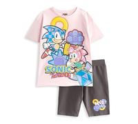 Sonic The Hedgehog Girls Pink T-Shirt and Shorts Set | Cute 'Let’s Roll' Sonic & Amy Rose Graphic Tee | Short-Sleeve and Shorts Casual Wear | Sonic Merchandise - 10-11 Years