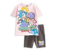 Sonic The Hedgehog Girls Pink T-Shirt and Shorts Set | Cute 'Let’s Roll' Sonic & Amy Rose Graphic Tee | Short-Sleeve and Shorts Casual Wear | Sonic Merchandise - 8-9 Years