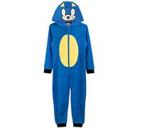 Sonic The Hedgehog Kids Blue Onesie | Boys & Girls 3D Ears Hooded All-in-One Pyjamas with Sonic Face Print | Soft Fleece Character PJs for Gaming, Loungewear, Dress-Up, Nightwear |Official Merchandise