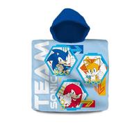 Sonic the Hedgehog Kids Hooded Towel Poncho 120x60cm | Cotton Bathrobe for Beach, Pool, Surf | For Boys Age 3-6 | Action Hero Summer Towel