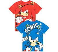 Sonic The Hedgehog Kids T-Shirt Pack Of 2 | Blue Sonic and Red Knuckles Graphic Tee for Boys & Girls | Short Sleeve Multicoloured Multi-Pack Gaming Top Set | Gamer Merchandise Gift Bundle for Children