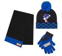 Sonic The Hedgehog Kids Winter Hat & Gloves Set 5-13 Years Blue with Scarf and Gloves