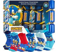 Sonic The Hedgehog Luxury Christmas Crackers, Set of 6 Deluxe Xmas Crackers with One Size Crew Socks for Kids, Fun Novelty Christmas & Party Gifts