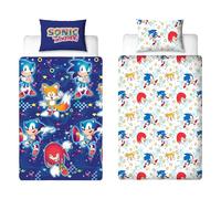 Character World Sonic The Hedgehog Official Single Duvet Cover Set | Liquid Design Reversible 2 Sided Bedding Including Matching Pillow Case | Gaming Single Bed Set Blue with Tails and Knuckles