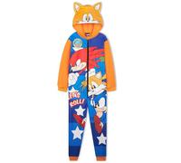 SONIC THE HEDGEHOG Onesie for Boys, Fleece Jumpsuit All in One PJs Tails Hooded Fleece Pyjamas Loungewear, Gamer Gifts for Boys (6-7 Years, Multi Tails)