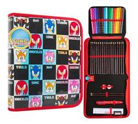 Sonic The Hedgehog Pencil Case and Stationery Set for Kids Tweens Pencil Pouch Knuckles Shadow Amy Colouring Pens Pencils Teen School Supplies