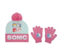 Sonic the Hedgehog Pink and White Youth Cuffed Beanie and Gloves Set