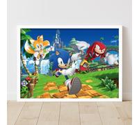 Sonic The Hedgehog Print - Sonic Tails And Knuckles Running Poster Wall Art (42cm x 59.4cm - A2)