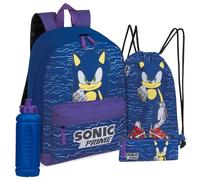 SONIC THE HEDGEHOG School Bag Set, 4 Piece Set with Backpack, Drawstring Bag, Pencil Case & Water Bottle - Boys Gifts