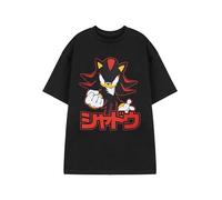 Sonic The Hedgehog Shadow Mens Black Graphic Tee | Short Sleeve T-Shirt Featuring Japanese 'シヤドウ' | Casual Cartoon Apparel | Classic Game Theme Top for Fans - Medium