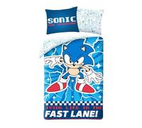Sonic The Hedgehog Single Duvet Cover 140x200 + Pillowcase 70x90 Cotton | Reversible bedding | Natural cotton breathable Oeko-Tex | Official SEGA | Boys | Gift idea | Machine washable