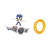 Sonic the Hedgehog Speed RC Vehicle, Includes 6” / 15cm Articulated Sonic Figure, RC Skateboard and Golden Ring Controller To Perform Tricks and Spins, Wheels Light Up With Turbo Mode