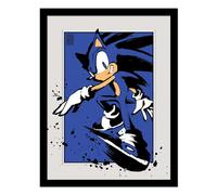 Sonic The Hedgehog Splattered Framed Poster (40cm x 30cm) (Blue/Grey/Black)
