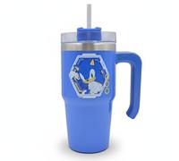 Sonic The Hedgehog Stainless Steel Travel Mug with Handle & Straw Lid, 600ml Insulated Bradley Mug - Blue