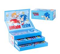 Sonic The Hedgehog Stationery Set, Includes Colouring Pencils, Felt Pens, Watercolours, Brush, Sponge, Pencil, Sharpener, Eraser, Wax Crayons, Notebook, Pencil Case, School Set Boys