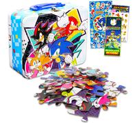 Sonic the Hedgehog Tin Lunch Box Puzzle Bundle - Sonic Lunchbox with Sonic Puzzle 48 Piece for Kids Plus Stickers More | Sonic School Supplies S