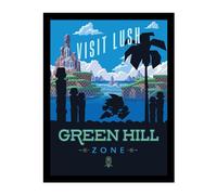 Sonic The Hedgehog Visit The Lush Green Hill Zone Framed Poster (40cm x 30cm) (Blue/Black)