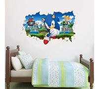 Sonic The Hedgehog Wall Sticker - Doctor Eggman Chasing Sonic and Tails Smashed Wall Vinyl Art Decal (60cm w x 35cm h)