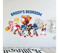Sonic The Hedgehog Wall Sticker - Sonic and Group Personalised Name Wall Art (120cm Width x 80cm Height)