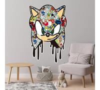 Sonic The Hedgehog Wall Sticker - Sonic Head Dripping Graffiti Wall Art (120cm Width x 80cm Height)
